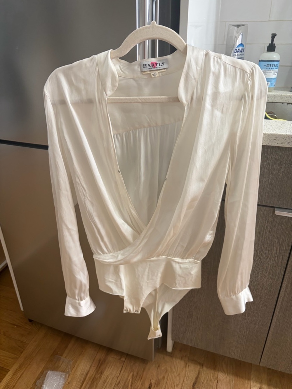 L’Agence Cream Satin Wrap-Style Bodysuit
